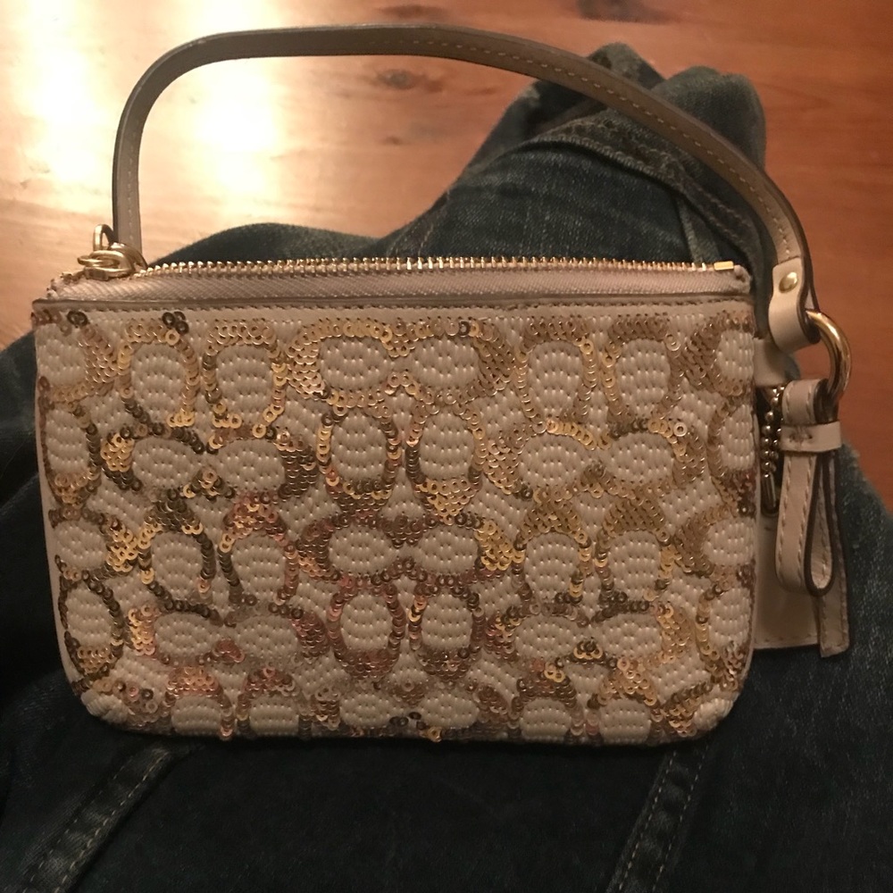 NW Gold Sequin Coach Wristlet